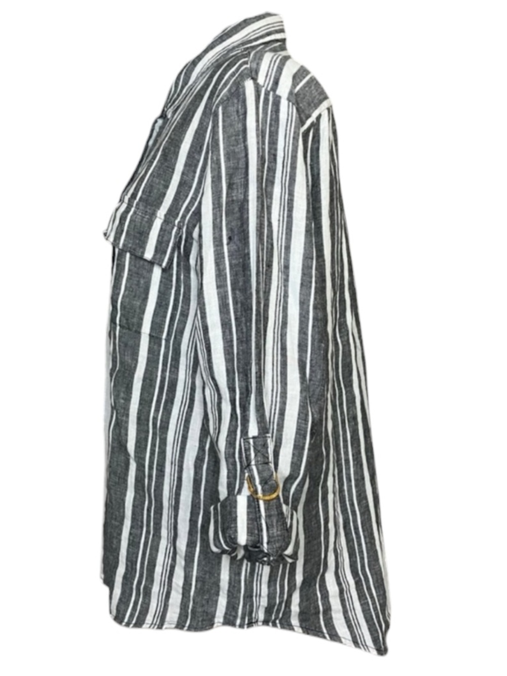ELLEN TRACY Gray & White Stripe Button-Front Linen Shirt Size Large - Picture 5 of 10